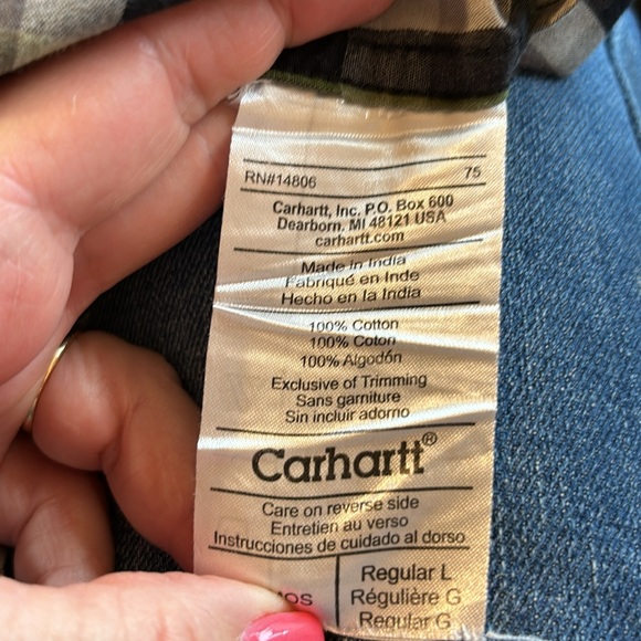 Carhartt Mens Long Sleeve Button Up Shirt Blue And Green Plaid Size‎ Large - Picture 6 of 8